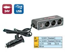 Multi-prise allume-cigare 3 + 1 port USB