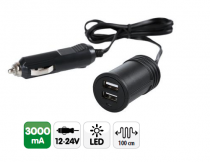 Prise allume cigare 2 ports USB + cble 3000 mA