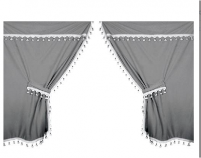 Lot De 3 Rideaux En Cuir écologique Gris Pour Camion/bus - Avec Bande Velcro, Pompons Et Coutures Matelassées